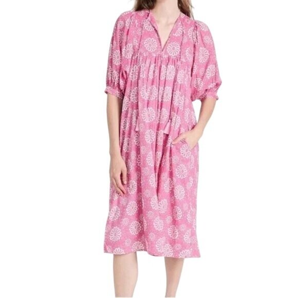 Mille Resort and Travel Pink Floral Saffron Midi Dress Tuckernuck Womens Small - Picture 1 of 8
